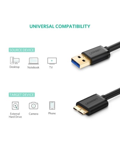UGREEN US130 (10840) USB 3.0 A Male to Micro-B Male USB 3.0 Cable 0.5m (Black)