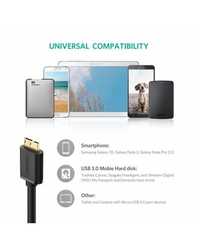 UGREEN US130 (10840) USB 3.0 A Male to Micro-B Male USB 3.0 Cable 0.5m (Black)