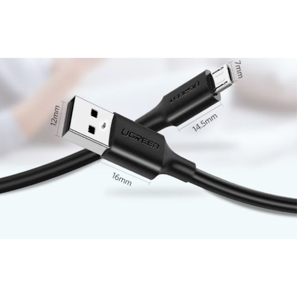 USB კაბელი UGREEN USB 2.0 A to Micro USB Cable Nickel Plating 1m (Black)