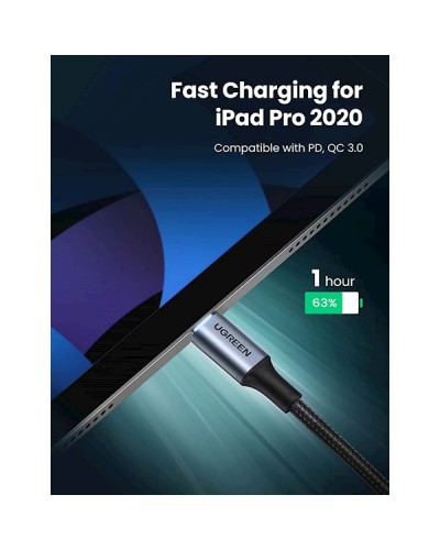 USB კაბელი UGREEN US316 (70427) 100W, USB Type-C to Type-C 100W PD Fast Charging Cable, 1m, Black