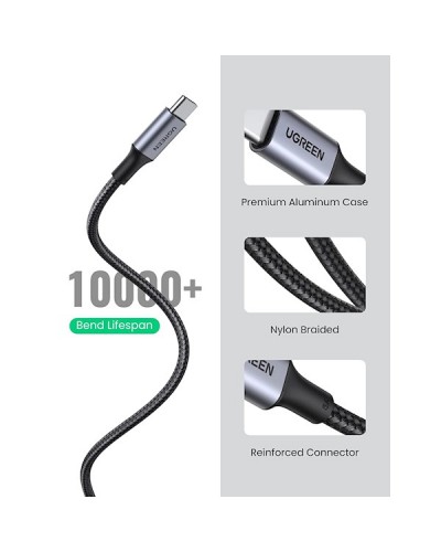 USB კაბელი UGREEN US316 (70427) 100W, USB Type-C to Type-C 100W PD Fast Charging Cable, 1m, Black