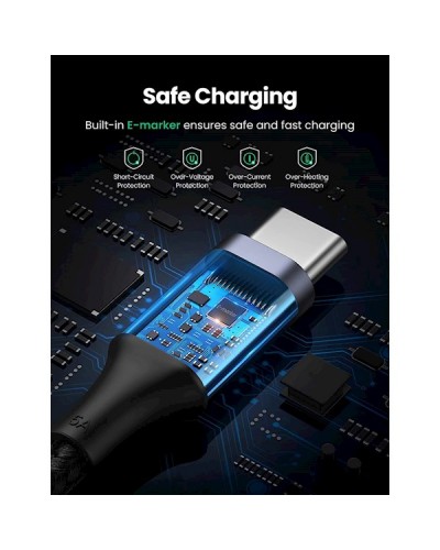 USB კაბელი UGREEN US316 (70427) 100W, USB Type-C to Type-C 100W PD Fast Charging Cable, 1m, Black