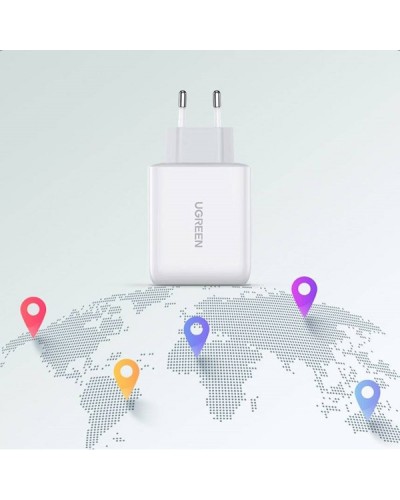 დამტენი UGREEN CD170 (60468), 36W, USB, Type-C, Type-c, White