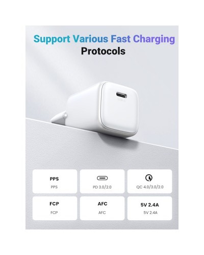 დამტენი UGREEN Charger Type-c CD318 (15324) Nexode Mini, 20W, Single port, USB-C, White