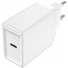 დამტენის ადაპტერი VENTION FAHWF-EU 1-PORT 25W USB-C WALL CHARGER WITH USB-C CABLE EU-PLUG WHITE