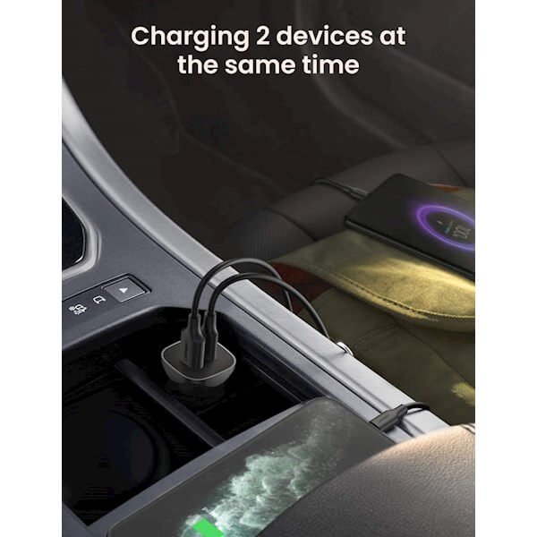მანქანის USB დამტენი UGREEN CD130 (30780) Dual USB Car Charger 18W Type-C PD Car Charging for iPhone