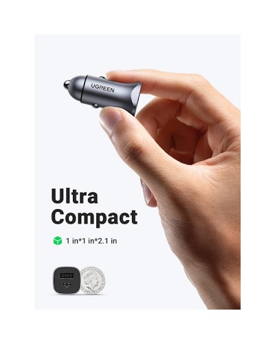 მანქანის დამტენი UGREEN CD130 (40858), 30W, USB, USB-C, Type-c, Space Gray