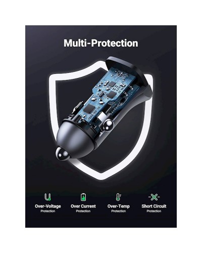 მანქანის დამტენი UGREEN CD130 (40858), 30W, USB, USB-C, Type-c, Space Gray