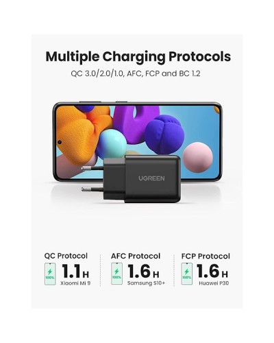 მობილურის დამტენი UGREEN 70273 Quick Charge 3.0 USB Charger EU Black