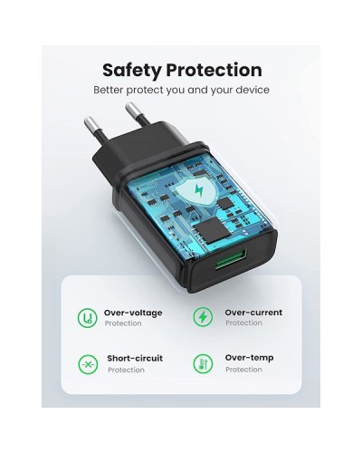 მობილურის დამტენი UGREEN 70273 Quick Charge 3.0 USB Charger EU Black