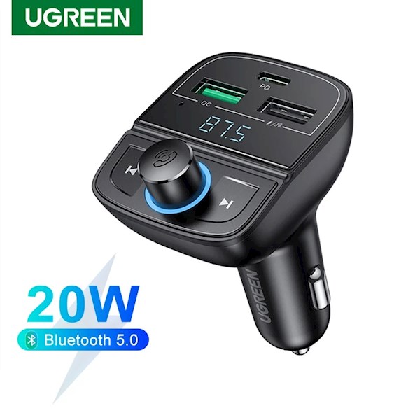 მობილურის დამტენი UGREEN CD229 (80910) Bluetooth Car Charger BT5.0, PD, QC3.0, USB Flash Drive, TF, Black