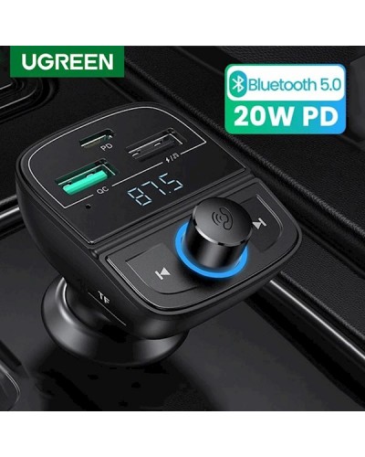 მობილურის დამტენი UGREEN CD229 (80910) Bluetooth Car Charger BT5.0, PD, QC3.0, USB Flash Drive, TF, Black