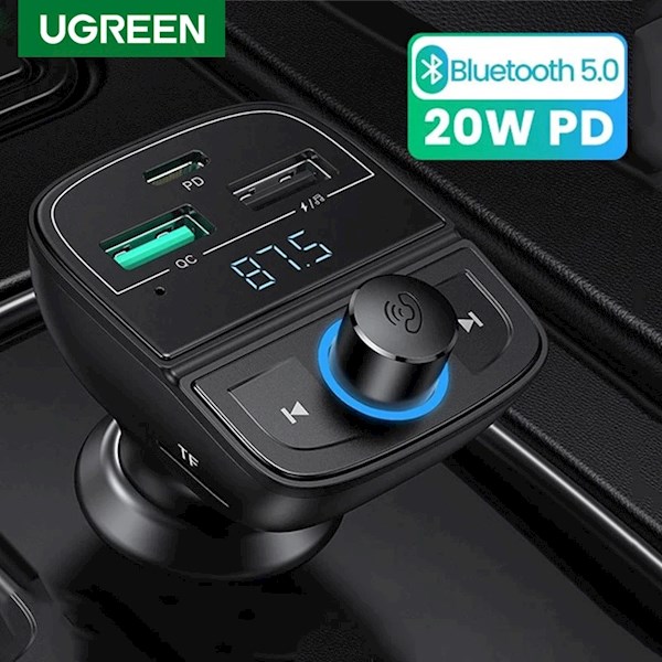 მობილურის დამტენი UGREEN CD229 (80910) Bluetooth Car Charger BT5.0, PD, QC3.0, USB Flash Drive, TF, Black