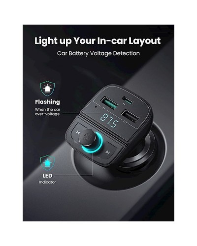 მობილურის დამტენი UGREEN CD229 (80910) Bluetooth Car Charger BT5.0, PD, QC3.0, USB Flash Drive, TF, Black