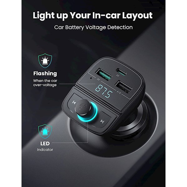 მობილურის დამტენი UGREEN CD229 (80910) Bluetooth Car Charger BT5.0, PD, QC3.0, USB Flash Drive, TF, Black