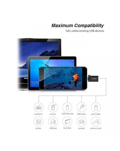 USB ადაპტერი UGREEN US270 (50283) Type C to USB 3.0 A Adapter Cable with Lanyard (Black)