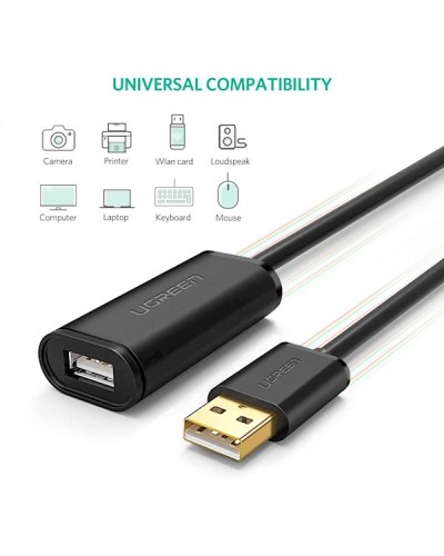USB დამაგრძელებელი UGREEN 10321, USB Male to USB Female Active Extension Cable with Chipset, 10m, Black
