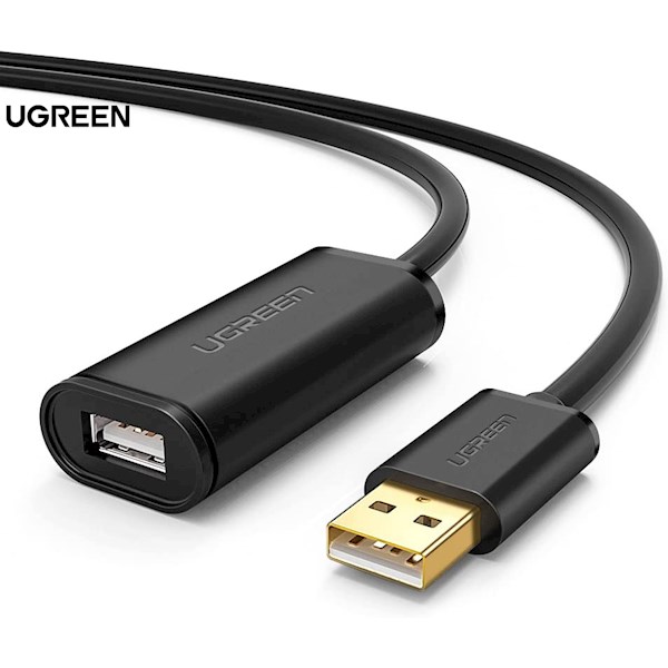 USB დამაგრძელებელი UGREEN 10321, USB Male to USB Female Active Extension Cable with Chipset, 10m, Black