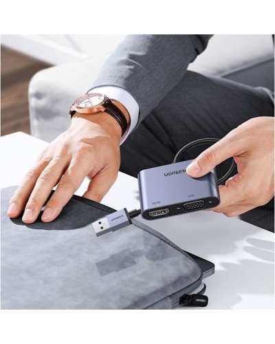 ადაპტერი UGREEN CM449 (20518) USB to HDMI / VGA Converter 3.0, Silver