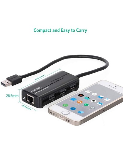 UGREEN 20264 USB 2.0 10/100Mbps USB to Lan + 3Port USB HUB Network Adapter