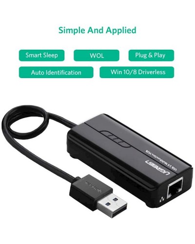 UGREEN 20264 USB 2.0 10/100Mbps USB to Lan + 3Port USB HUB Network Adapter