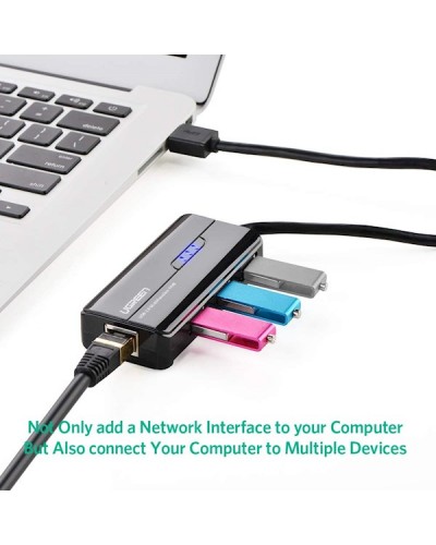UGREEN 20264 USB 2.0 10/100Mbps USB to Lan + 3Port USB HUB Network Adapter