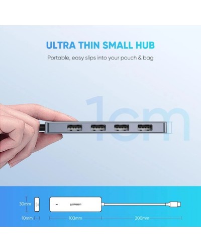 USB ჰაბი UGREEN (70336) 4-Port USB3.0, USB-C, Power Supply, Silver