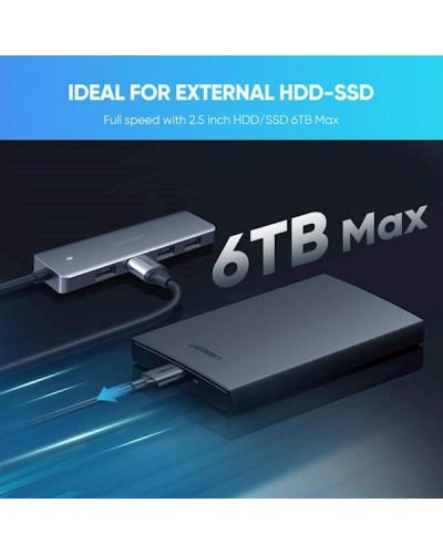 USB ჰაბი UGREEN (70336) 4-Port USB3.0, USB-C, Power Supply, Silver