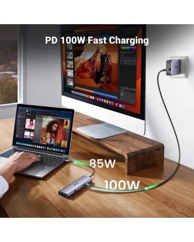 USB ჰაბი UGREEN CM498 (15600), USB-C, USB, HDMI, VGA, RJ45, SD, TF, Hub, Gray