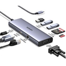 USB ჰაბი UGREEN CM498 (15600), USB-C, USB, HDMI, VGA, RJ45, SD, TF, Hub, Gray