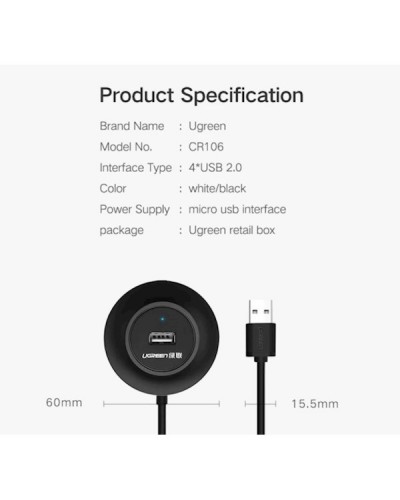 USB ჰაბი UGREEN CR106 CR106 USB 2.0 4 PORTS HUB 20277