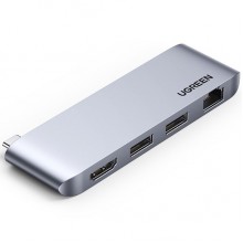 USB-C ჰაბი UGREEN CM458 (20490) Type-C Docking Station, 2xUSB3.0, HDMI, RJ45, Silver