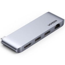 USB-C ჰაბი UGREEN CM458 (20490) Type-C Docking Station, 2xUSB3.0, HDMI, RJ45, Silver