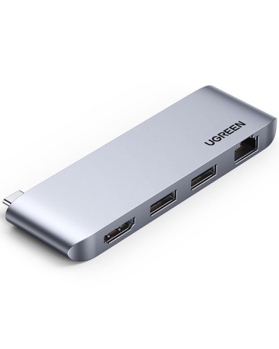 USB-C ჰაბი UGREEN CM458 (20490) Type-C Docking Station, 2xUSB3.0, HDMI, RJ45, Silver