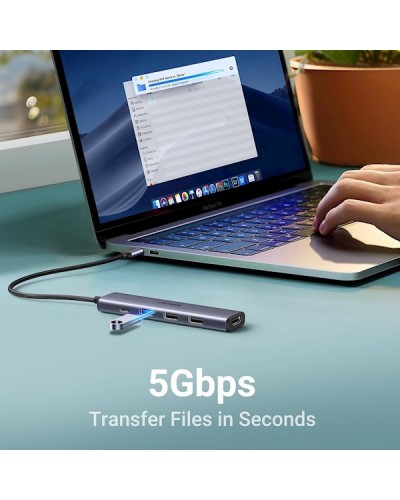 USB-C ჰაბი UGREEN CM478 (15495) Revodok 105, Type-C, USB, HDMI, PD, Hub, Grey