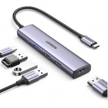 USB-C ჰაბი UGREEN CM478 (15495) Revodok 105, Type-C, USB, HDMI, PD, Hub, Grey