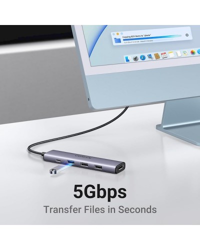 USB-C ჰაბი UGREEN CM478 (15495) Revodok 105, Type-C, USB, HDMI, PD, Hub, Grey