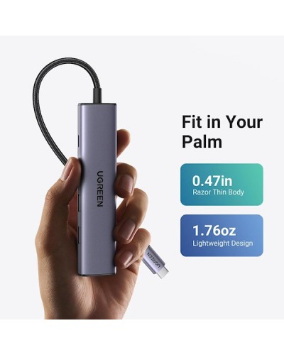 USB-C ჰაბი UGREEN CM478 (15495) Revodok 105, Type-C, USB, HDMI, PD, Hub, Grey