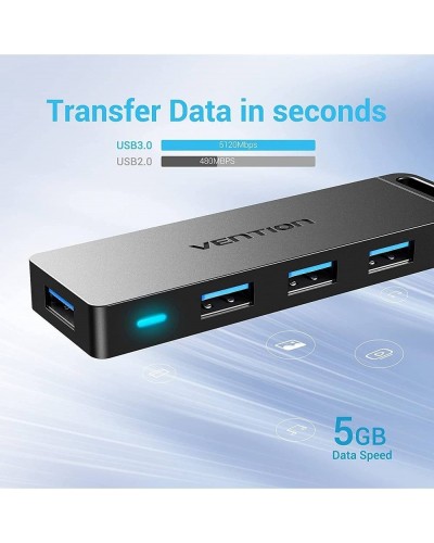 USB ჰაბი Vention CHLBD 4-Port USB 3.0 Hub With Power Supply 0.5M Black