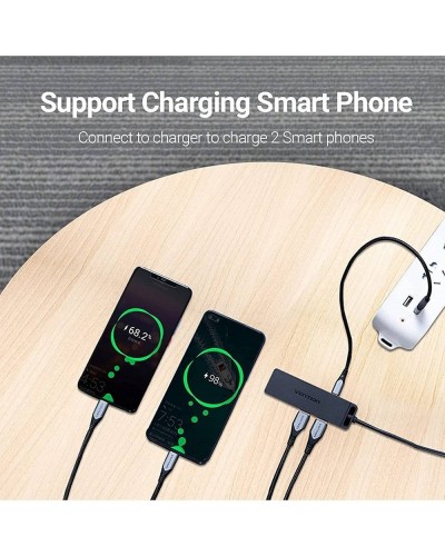 USB ჰაბი Vention CHLBD 4-Port USB 3.0 Hub With Power Supply 0.5M Black
