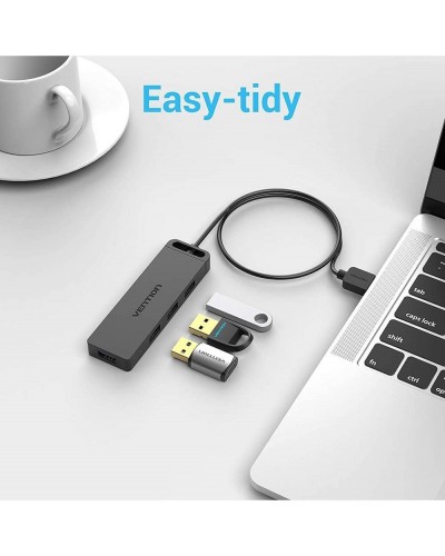 USB ჰაბი Vention CHLBD 4-Port USB 3.0 Hub With Power Supply 0.5M Black