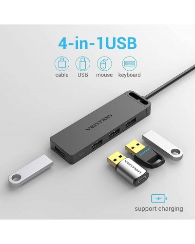 USB ჰაბი Vention CHLBD 4-Port USB 3.0 Hub With Power Supply 0.5M Black