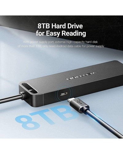 USB ჰაბი Vention CHLBD 4-Port USB 3.0 Hub With Power Supply 0.5M Black