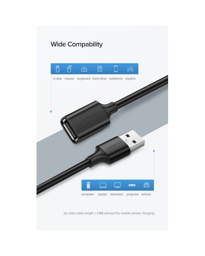 UGREEN 10316 USB 2.0 A Male to A Female Cable 2m (Black)
