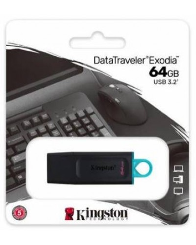 USB ფლეშ მეხსიერება Kingston 64GB DataTraveler Exodia USB 3.2 - Black+Teal