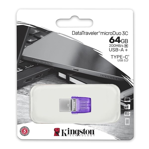 USB ფლეშ მეხსიერება Kingston DTDUO3CG3/64GB, 64GB, USB 3.2, Type-C, Violet