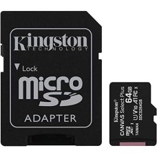 მეხსიერების ბარათი Kingston 64GB microSDHC Canvas Select Plus 100MB/s Read A1 Class 10 UHS-I Memory Card + Adapter