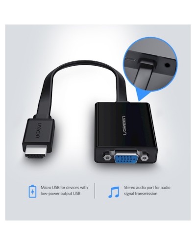 HDMI გადამყვანი UGREEN MM103 HDMI To VGA Converter 25cm (Black)