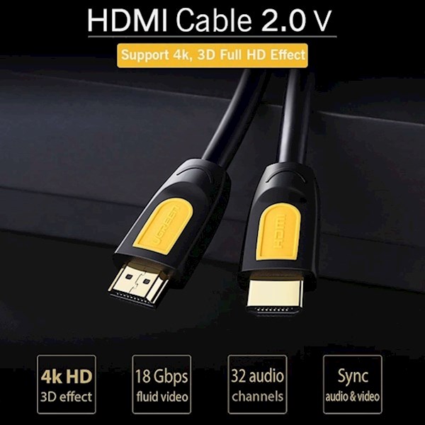 HDMI კაბელი UGREEN (60357) HDMI to HDMI Cable 20M (Yellow/Black)