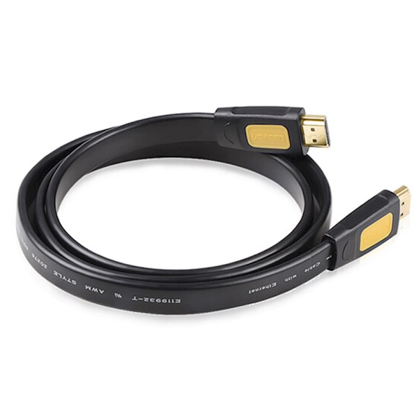 HDMI კაბელი UGREEN HD101 (11184) HDMI Round Flat Cable, 1.5m, Yellow/Black